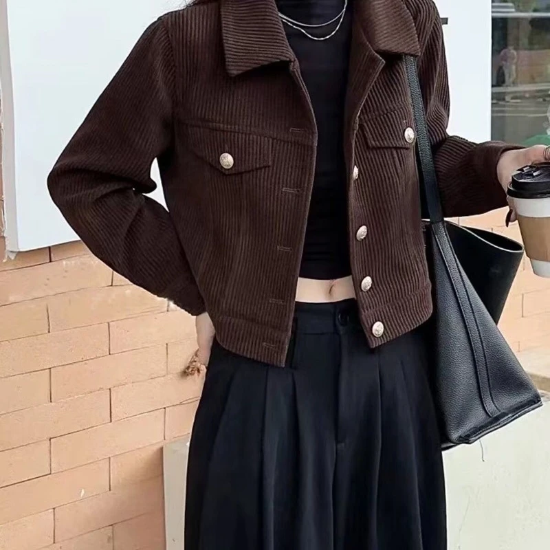 Damen Slim Fit Langarm-Kurzjacke 2025, Herbst, Neuankömmling, Cord, modische Oberbekleidung, lässiger Street-Style