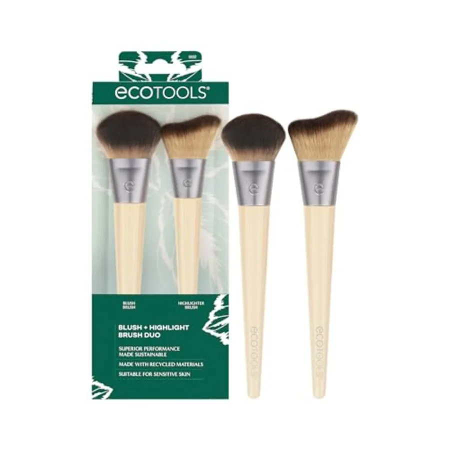 Blush + Highlight Brush Duo, Makeup Brushes For Liquid, Cream, and Powder Highlight and Blush, Enhance Natural Skin, Eco-Friend
