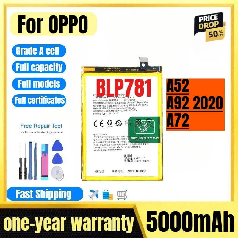 BLP781 for OPPO A52/A92 2020/A72 Mobile Phone Battery High Quality High Capacity  Replacement Bateria Grade A Cell with Tools