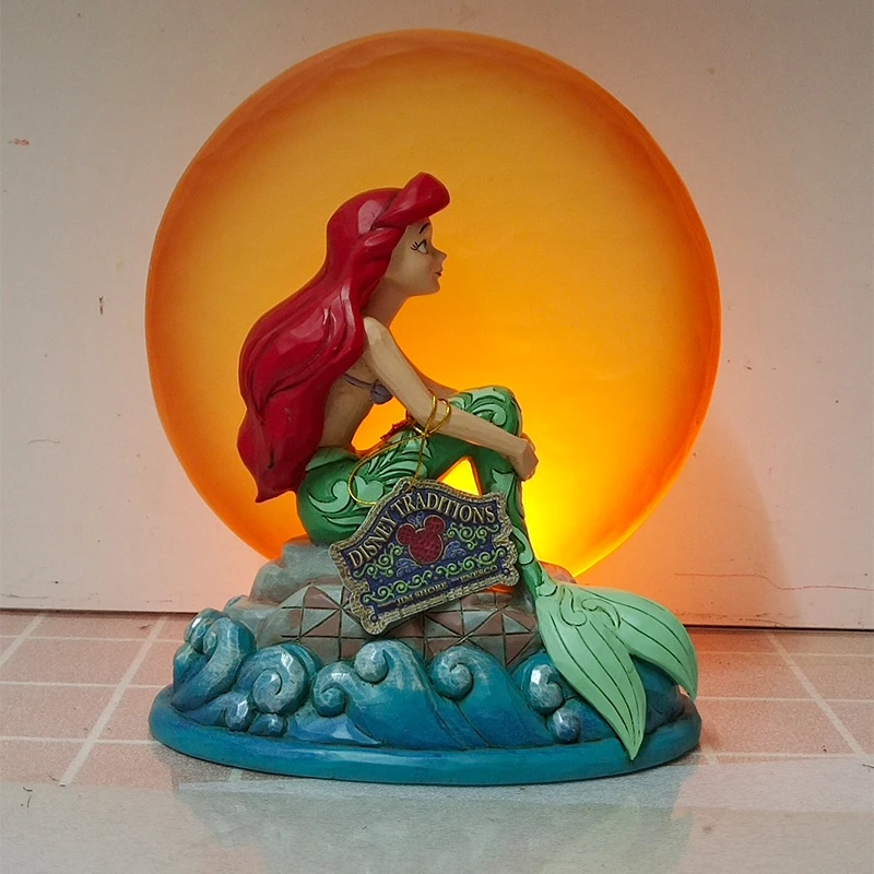 Genuine Disney Little Mermaid Princess Moonlight Ariel Anime Figure Model Ornaments Can Be Bright Lights Birthday Gift