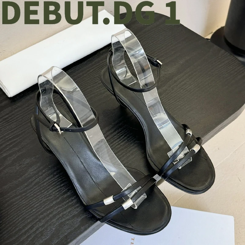 Minimalist Double Strap Heeled Sandals Genuine Leather Sole Summer Open Toe Lace-Up Sandals for Women