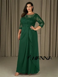 Abito lungo verde scuro più madre della sposa abito da sera con Appliques in pizzo con maniche a tre quarti abito da sera personalizzato