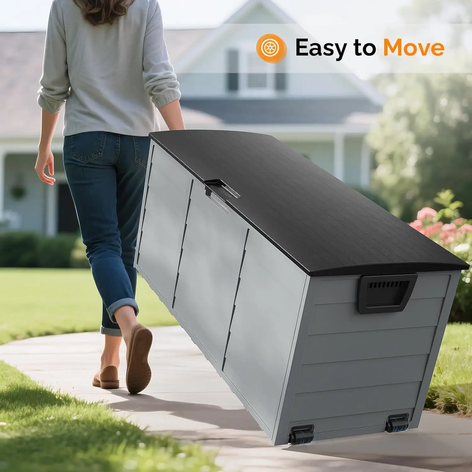 Upgraded 75 Gallon Outdoor Storage Box, Lockable Plastic Storage Containers with Lid, Patio Deck Box Furniture for Garden