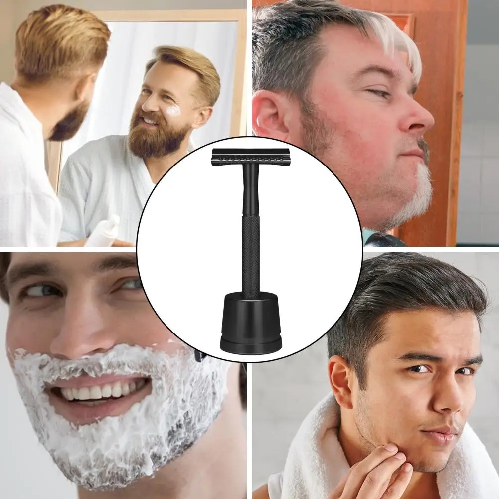 Manual Safety Razor Portable Double-sided Men\'s Safety Razor with Stainless Steel Blade Stand Cleaning Brush Ideal for Father