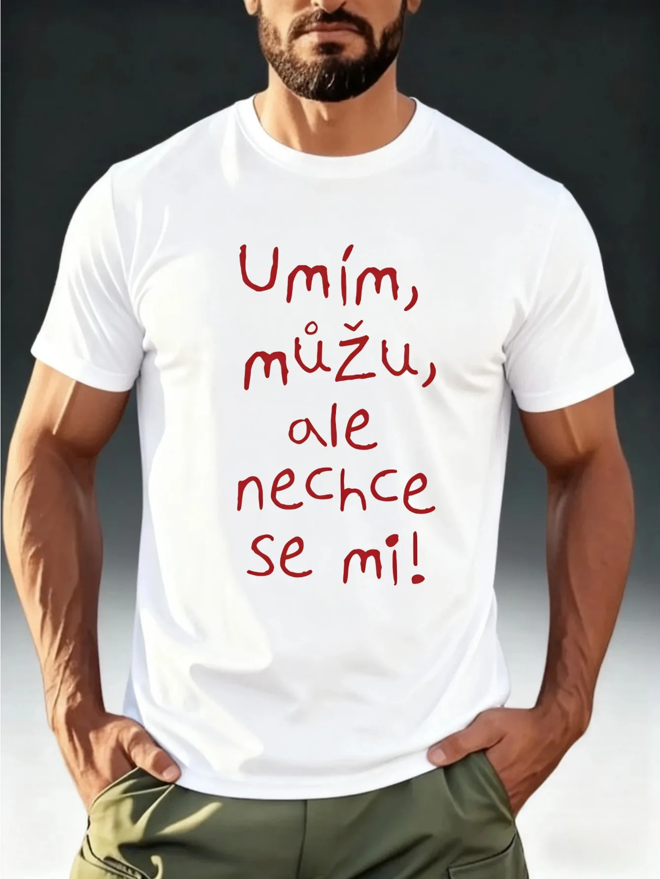 Men's Summer 100% Cotton Casual Fashion Czech Fun Text Printed Loose Breathable Round Neck Short Sleeve T-shirt