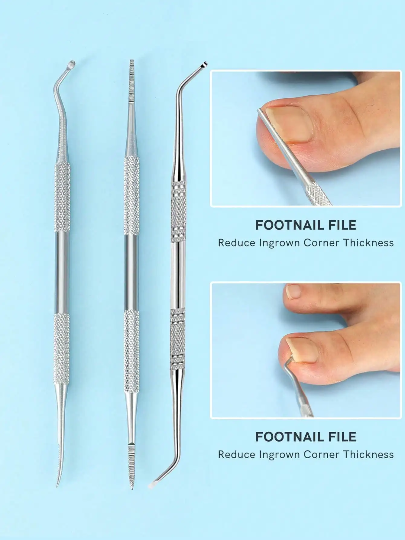 Strumento per la rimozione delle macchie delle unghie da 3 pezzi, lima per unghie multifunzionale, lima per pedicure, lima per bellezza, strumento per unghie incarnite, detergente per unghie per pedicure