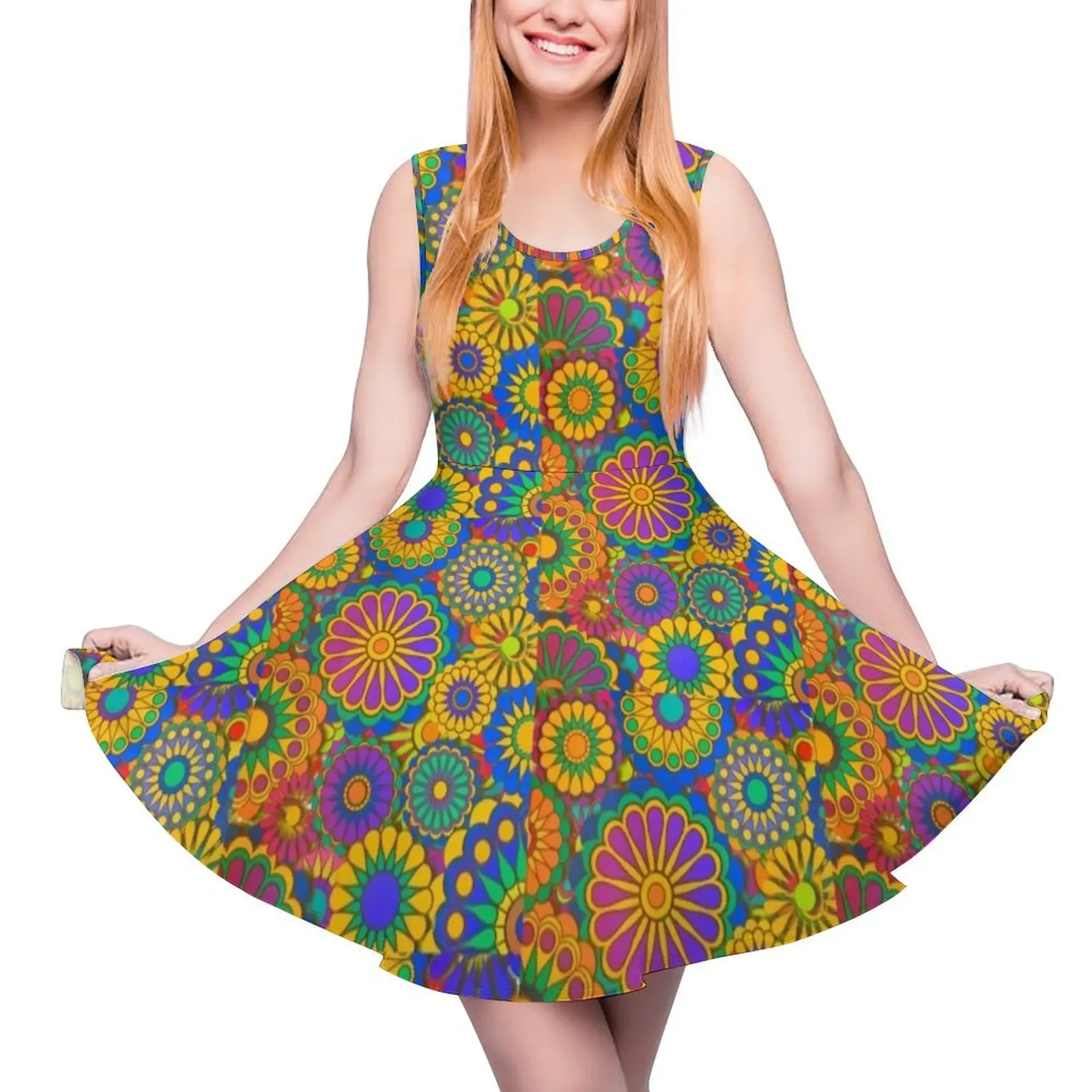 Psychedelic Hippie Flower Power Design Sukienka bez rękawów letni damski garnitur damski suknia wieczorowa sukienka urodzinowa