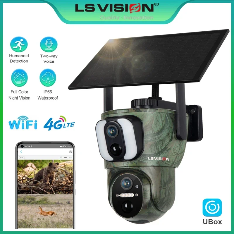 LS VISION 4g Solar Hunting Cameras Outdoor 8mp 4K Dual Screen 4G/WiFi Cctv Camera with Night Vision Motion Activated Wildlife
