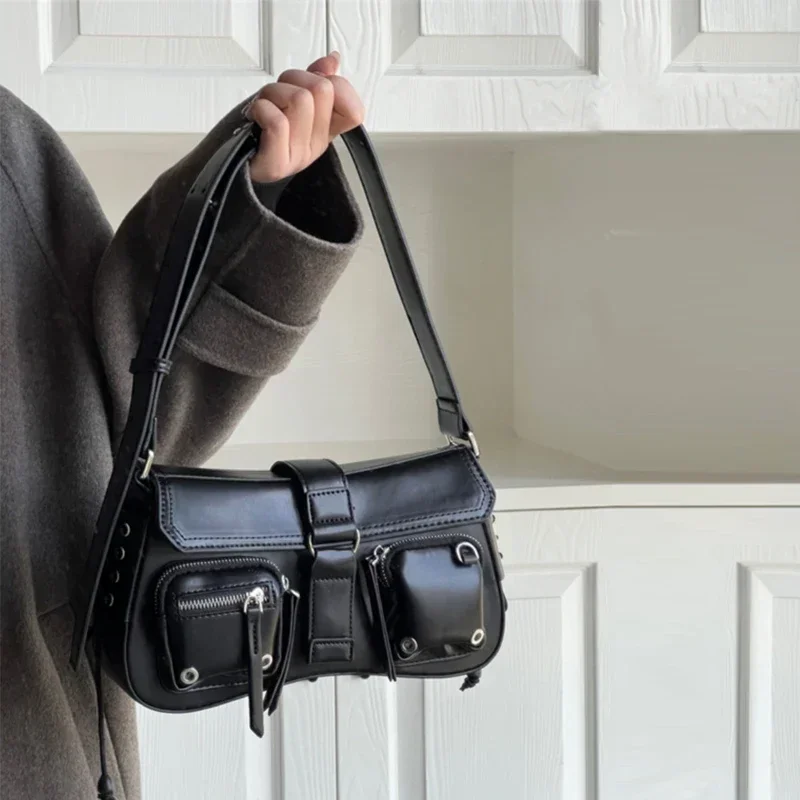 

Y2K Korean Women Harajuku Vintage Gothic Black Hand Bag Aesthetic Elegant Punk Wallet Purse Handbags Shoulder Trend Tote Bags