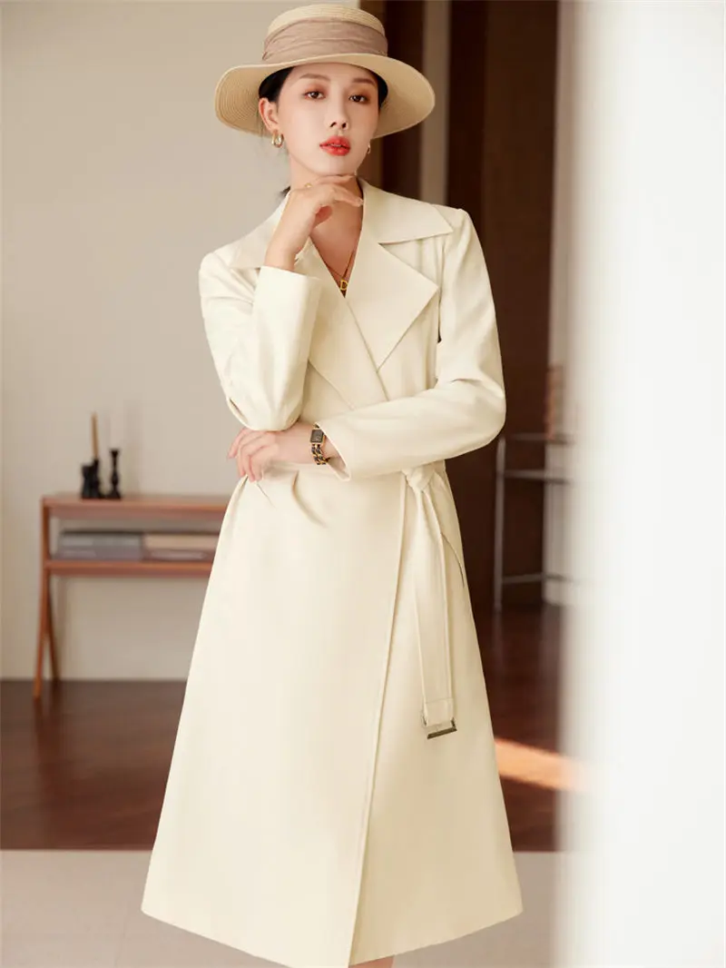 British Style Beige Trench Coat For Women's High-End Spring And Autumn 2023 New Fashionable Versatile Long Blazer Suit Z2705