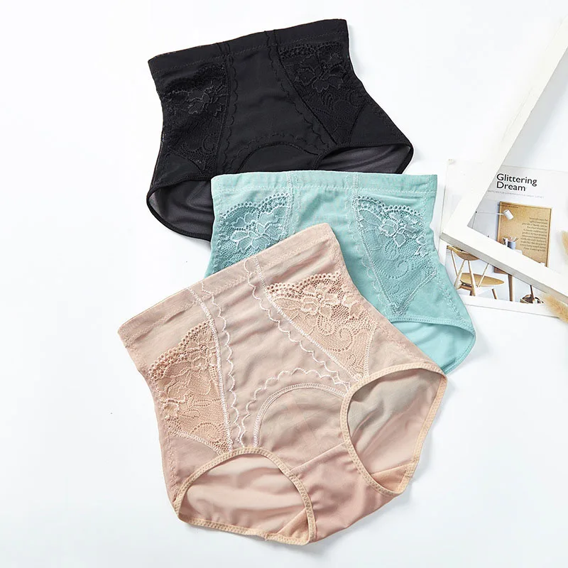 Faja moldeadora de cintura alta para mujer, ropa moldeadora adelgazante, levantador de glúteos, ropa interior de encaje transpirable de Color sólido, bragas con Control de barriga, almohadillas para la cadera