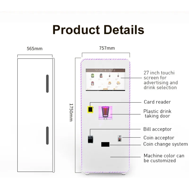 Coffee Milk Tea Vending Machine 27 Inch Touch Screen 7 Ingredient Boxes Automatic Commercial Protein Shake Device