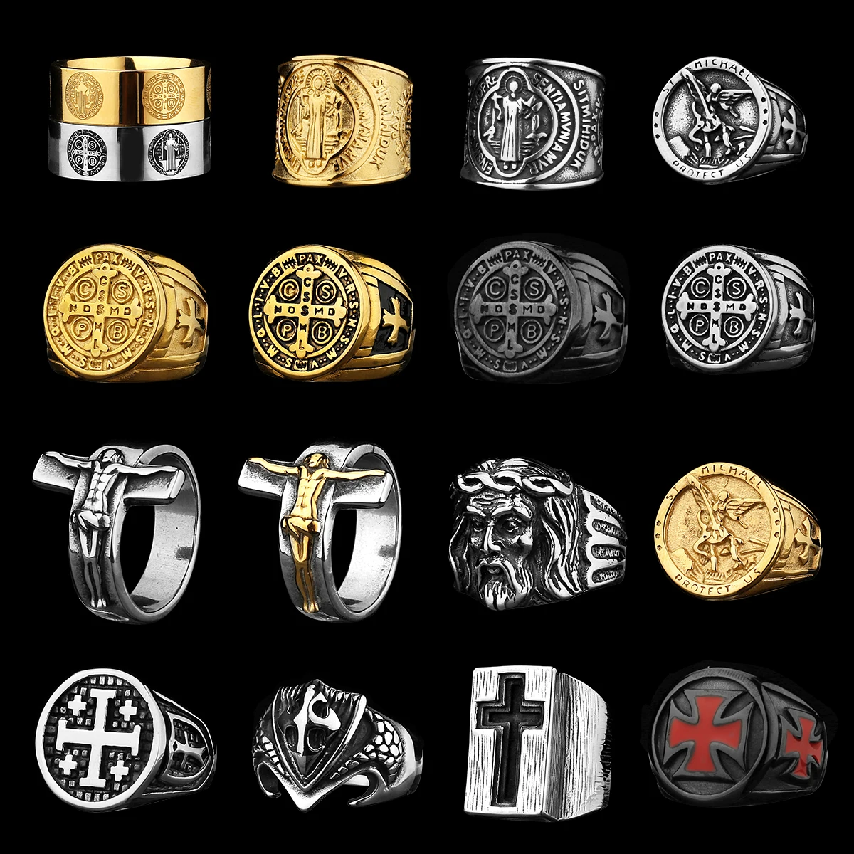 Stainless Steel Catholic Christian Cross Faith Amulet Ring Women Men Unisex Ring Multi Style Finger Jewelry Creative Gift