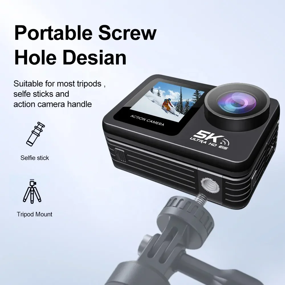 New 5K 60fps EIS WiFi Body Waterproof Action Sports Camera Dual Screen Touch Mini Sport Action DV Recording Function Accessories