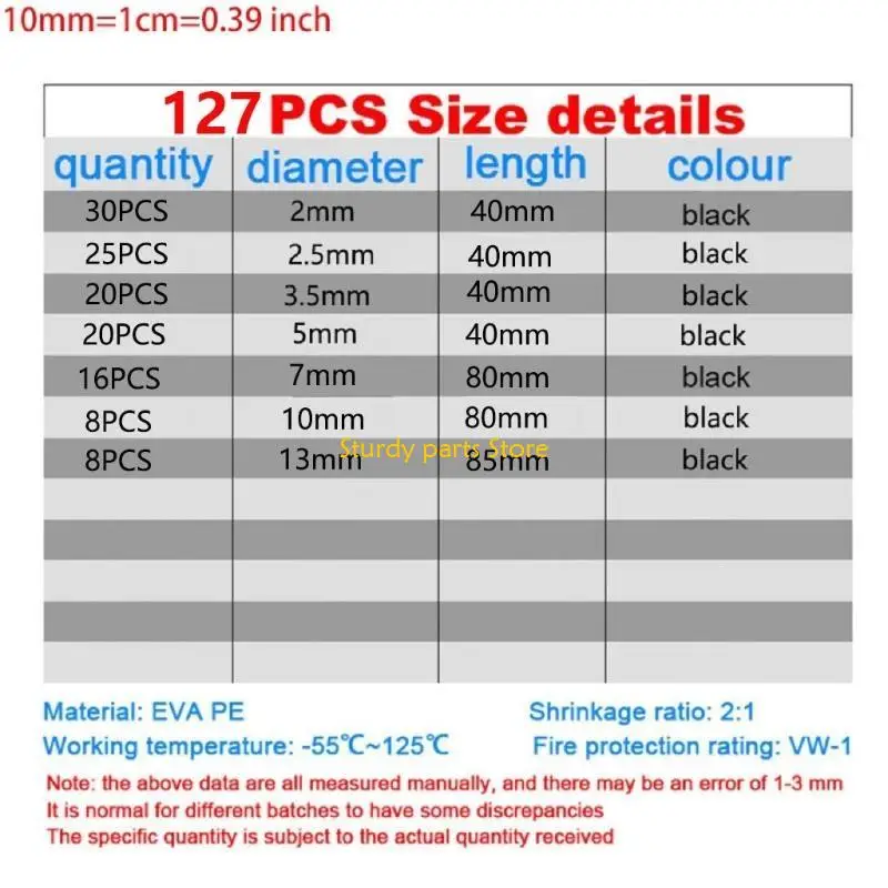 97QC 127xHeat يتقلص أنبوب عدة سلك يتقلص التفاف لإصلاح الأسلاك لحام أسلاك السيارات