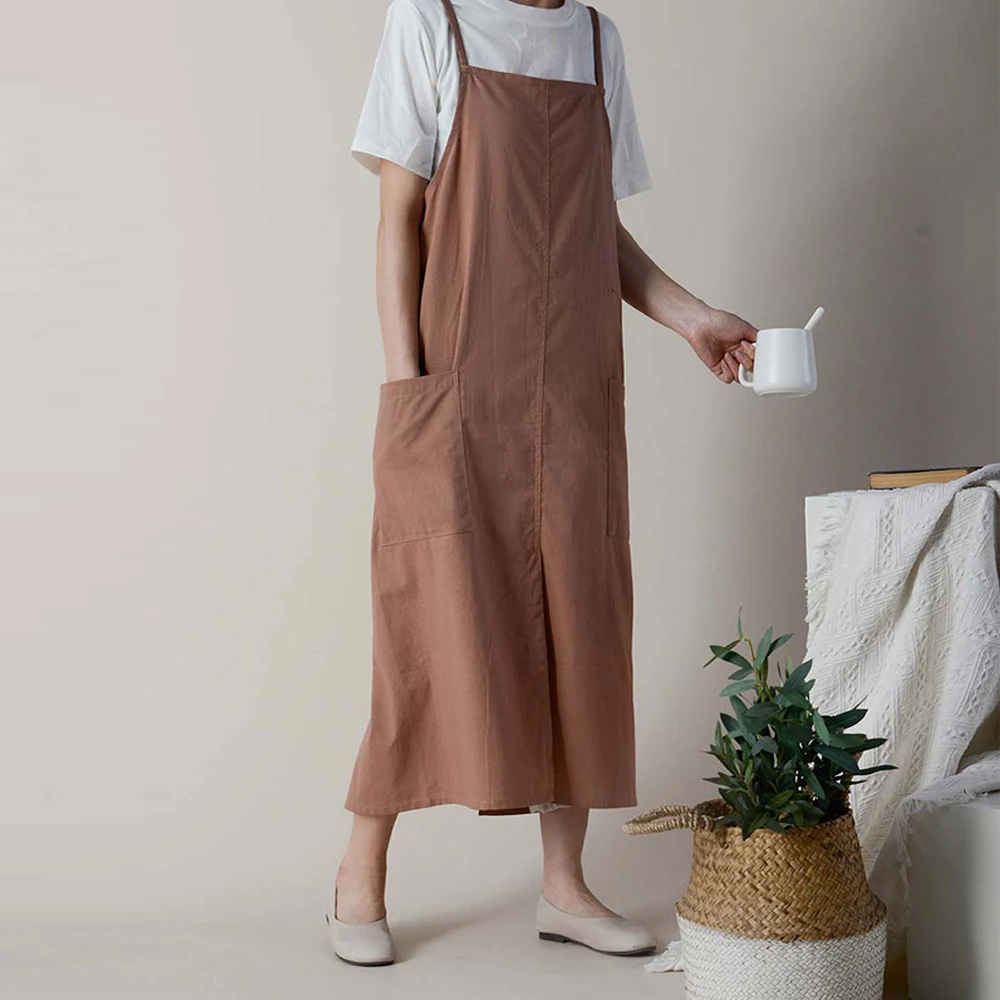 Gerring Apron Kitchen Waterproof Adjustable Korean Japanese Cotton Dress Apron Woman Beauty Coffee Shop Waiter Aprons