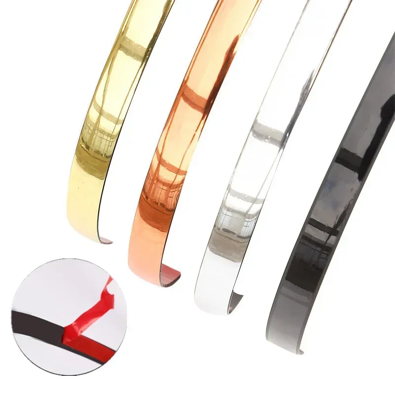 5M Gold Wall Sticker Strip Stainless Steel Flat Self Adhesive Living Room Decoration Mirrors for Home Wall Edge Strip image 2