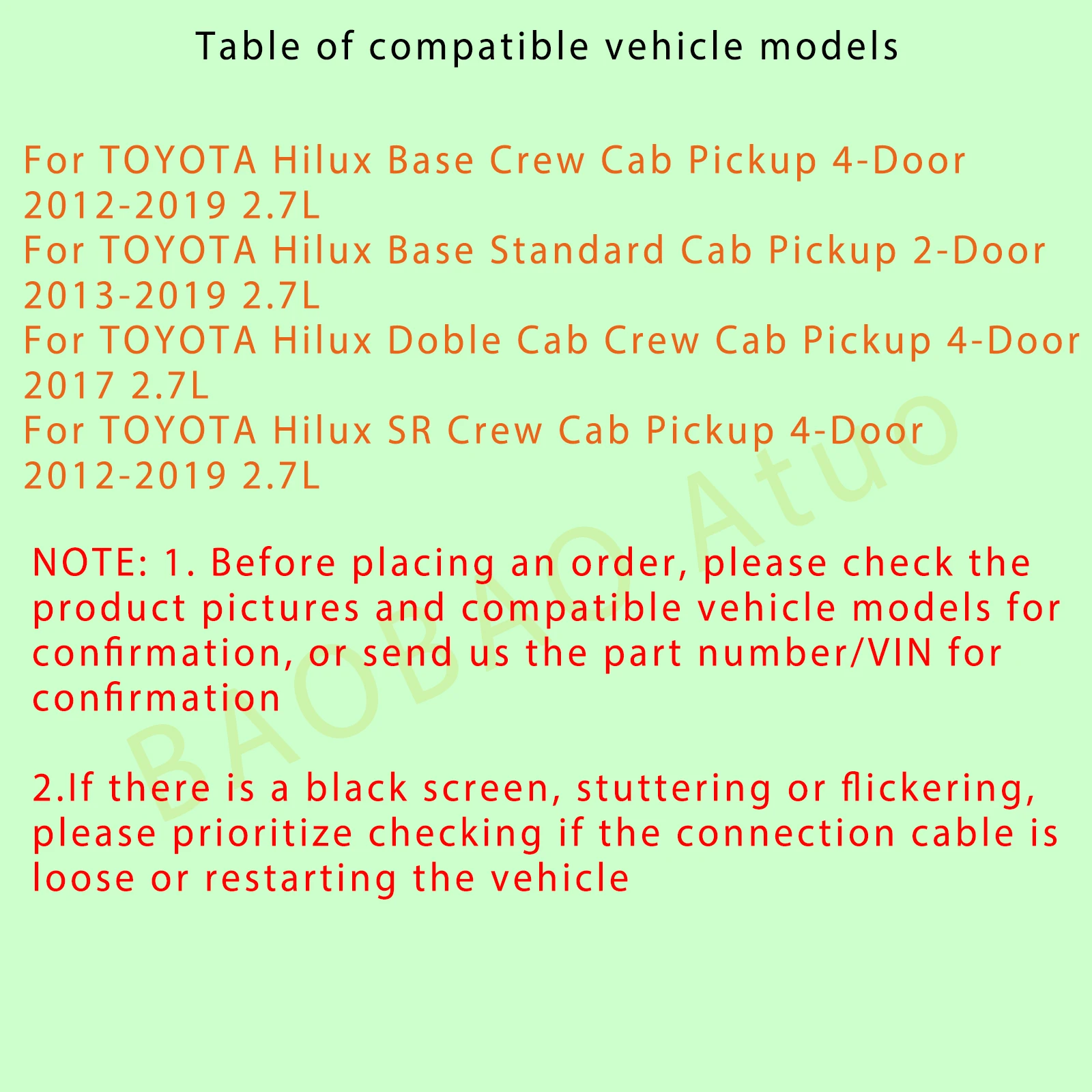 Backup Camera For TOYOTA Hilux Base Crew Cab/Base Standard Cab/Doble Cab Crew Cab/SR Crew Cab 2012-2019 2.7L 86790-71030