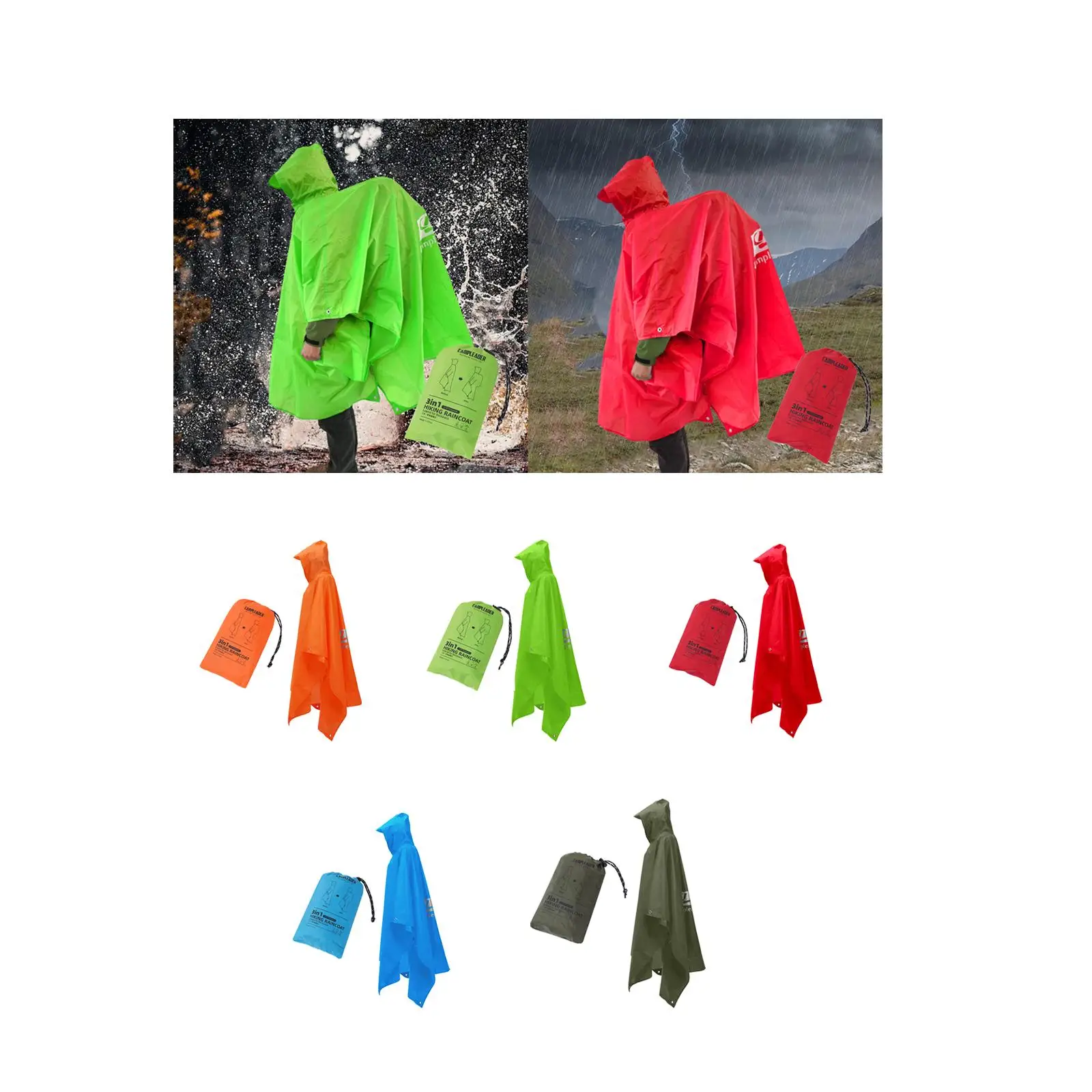 Hooded Rain Poncho Water Resistant Raincoat for Camping Hiking Outdoor