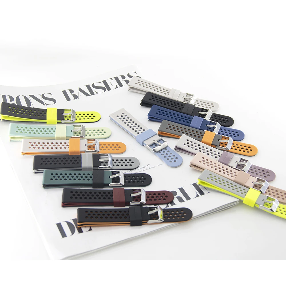 Pulseira de relógio de silicone 16mm 18mm 20mm 22mm, à prova d'água, macia, liberação rápida, buraco de ar, fivela quadrada, pulseira de relógio inteligente para homens e mulheres