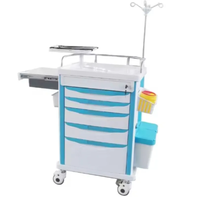 Hospital Furniture Medical Trolley Drawers Mobile ABS Drugs Cart 100 lb Load Capacity