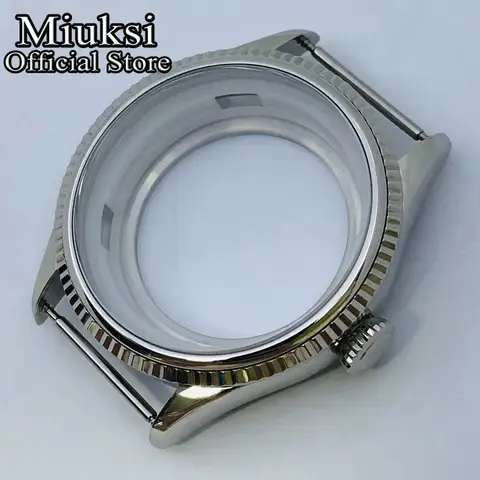 Caixa de Relógio Miuksi 39mm Prata com Vidro de Safira Compatível com Movimentos NH34 NH35 NH36 NH38 NH70 NH72 ETA2824 PT5000 Seagull ST2130