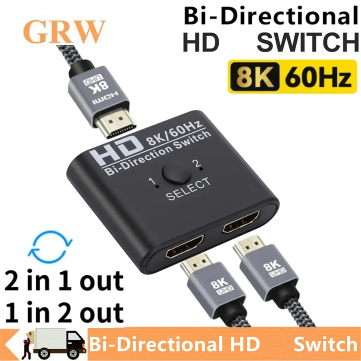 8K 60Hz HDMI-Compatible Switch Splitter Bi-Direction 1X2/2X1 HDMI-Compatible Switcher 2 In1 Out for PS4 TV Box Switcher