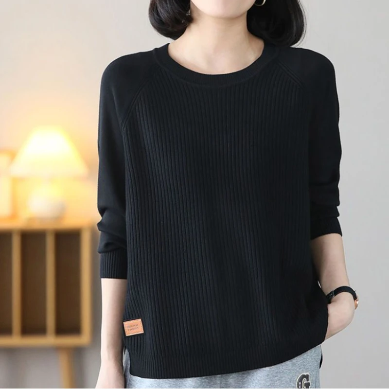 Women Baggy Sweater Pullovers Vintage Simple O-neck Korean Style Ladies Mature All-match Knitwear Daily Stylish Autumn Winter