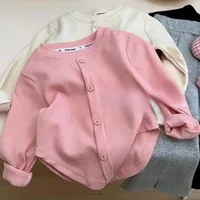 2-10Y filles chemise printemps automne nouveaux enfants à manches longues T-shirt couleur unie à la mode bébé minceur hauts filles chemises de Base 5