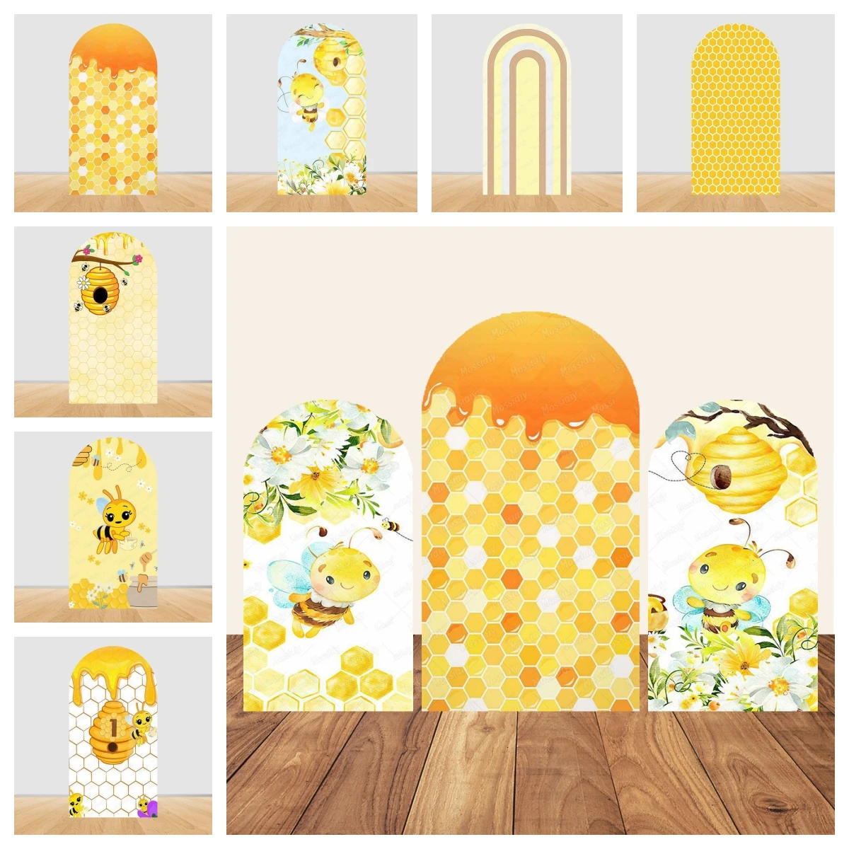 

Diligent Little Bees Honey Harvest Theme Boys And Girls' Birthday Party Supplies Arch Covers Elastic Fabrics Wedding Arch