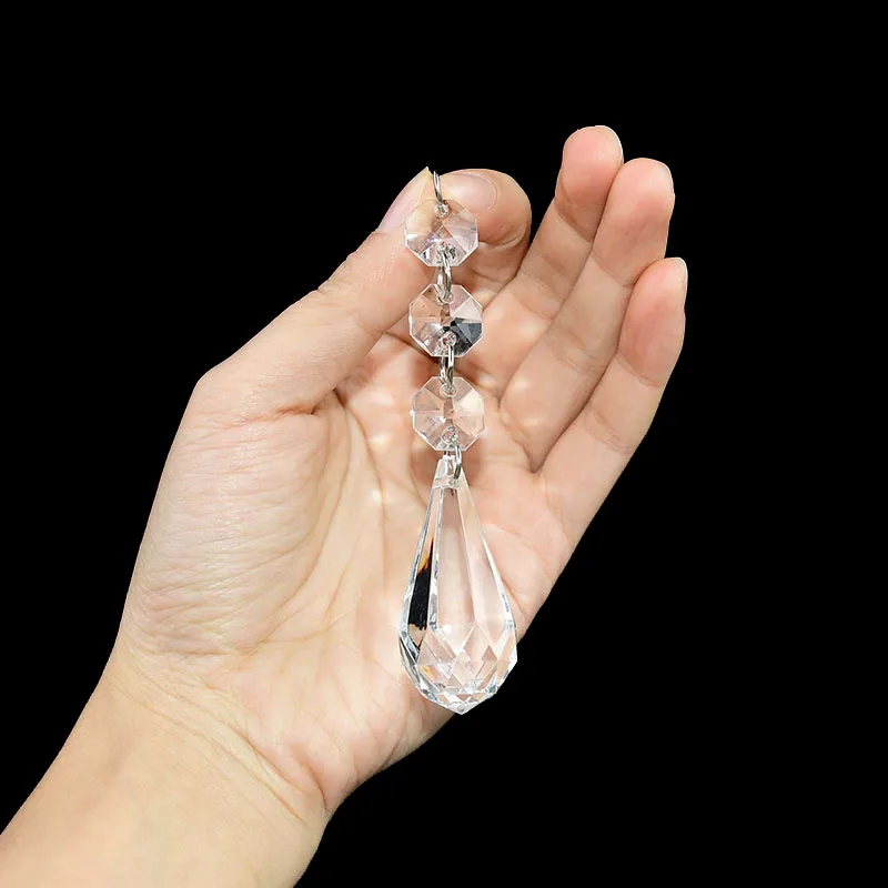 5Pcs Acrylic Crystal Beads Curtain Pendants Transparent Water Drop Diamond Shape Chandelier Hanging Decor Wedding Party Garland