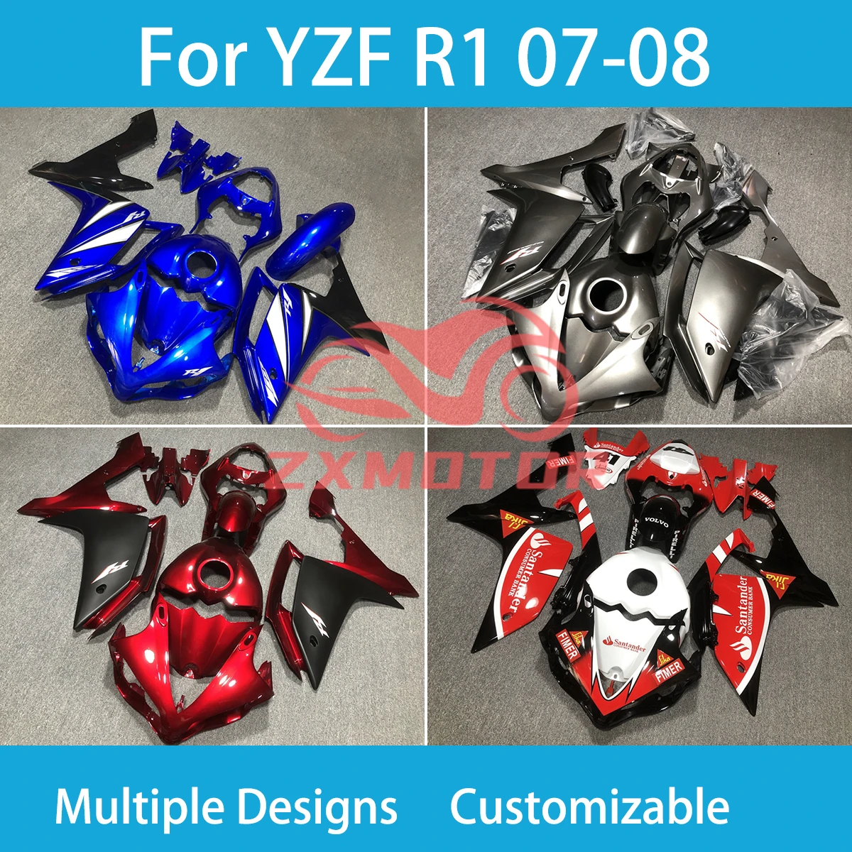 Fit for Yamaha YZF-R1 07 08 Aftermaeket Motorcycle Fairing Kit ABS Injection Bodywork Set Complete Parts Fairngs R1 2007 2008