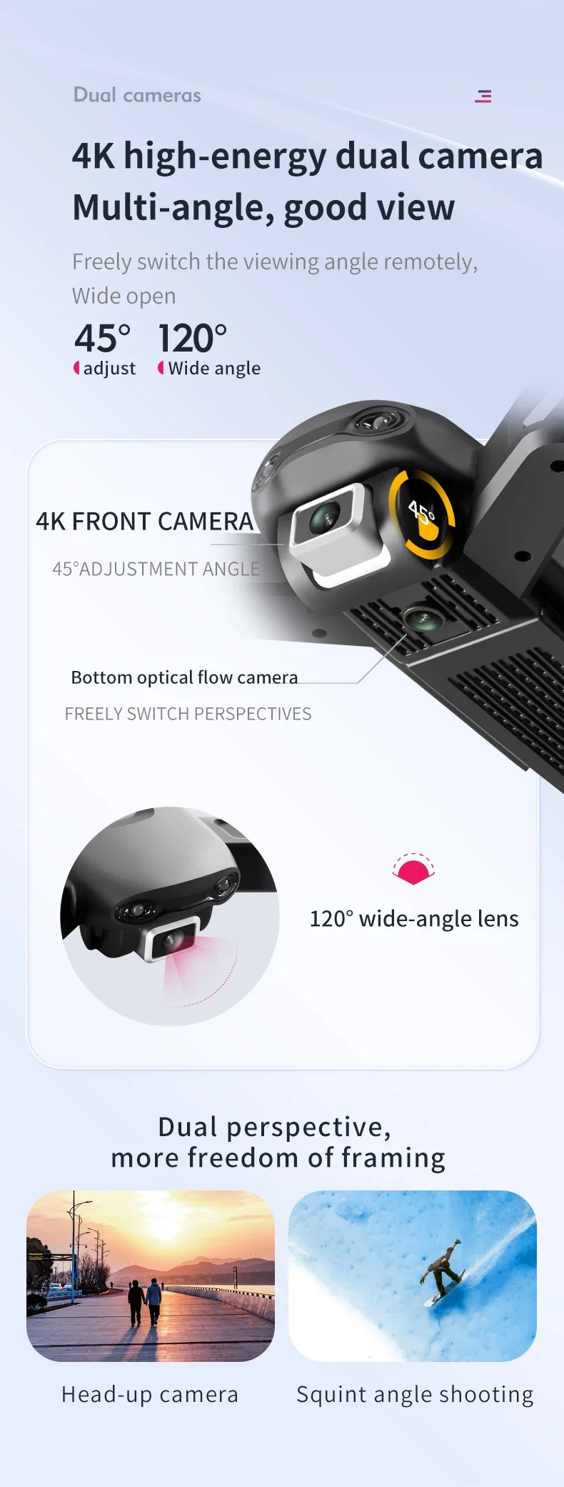Profesional 4K Wide Angle Camera RC Quadcopter With 4K HD Dual Camera WiFi Fpv Portable Foldable DroneAdults Gift