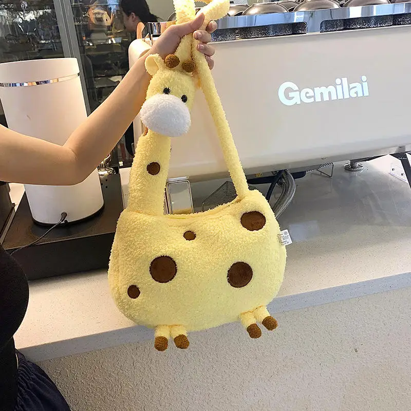 Plush Giraffe Shoulder Bag Women Korean Styles Crossbody Bag Simple Cartoon Bag Lovely Bag For Everyday