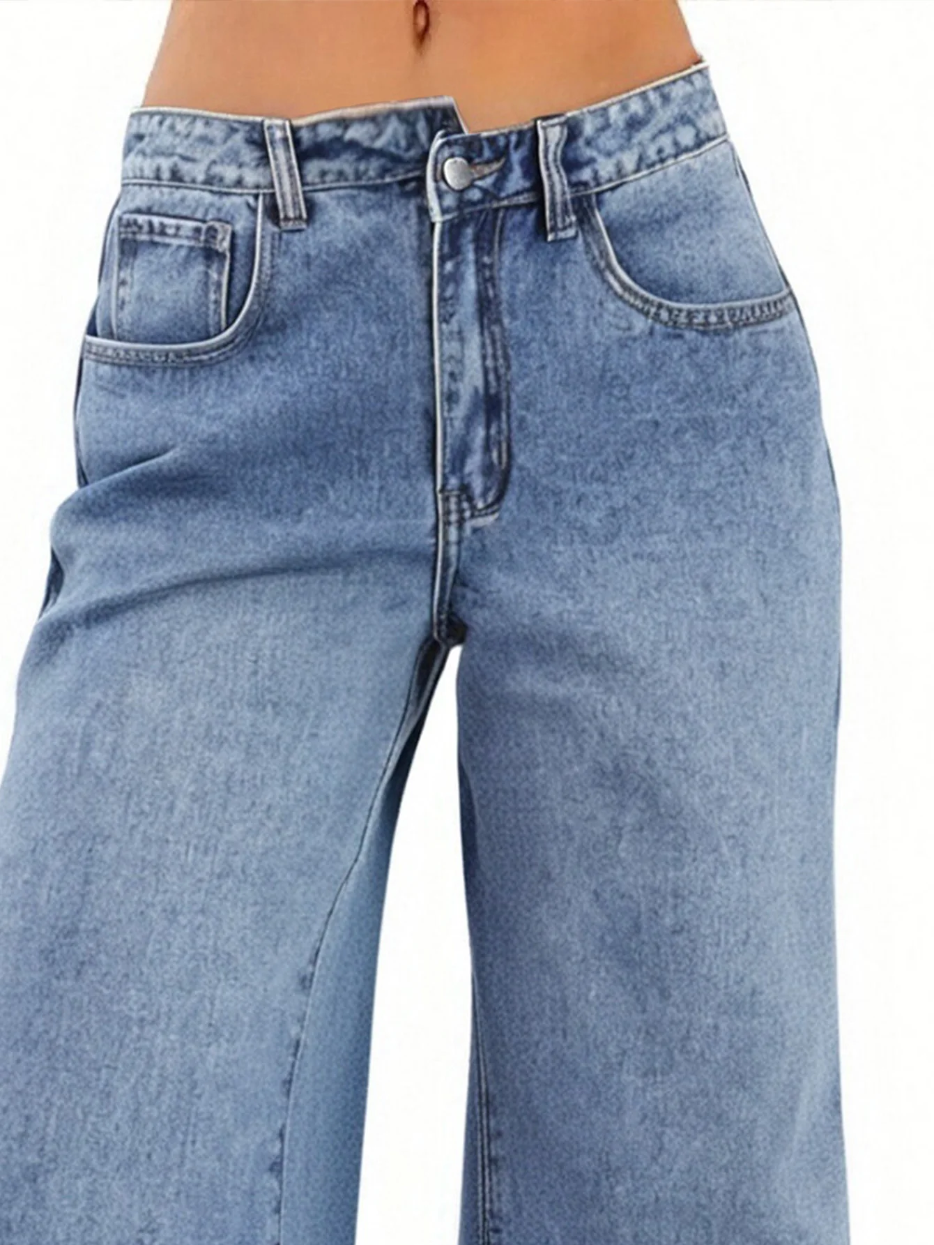 جينز عصري أزرق فاتح واسع - ساق للنساء |   مريح الدنيم عارضة