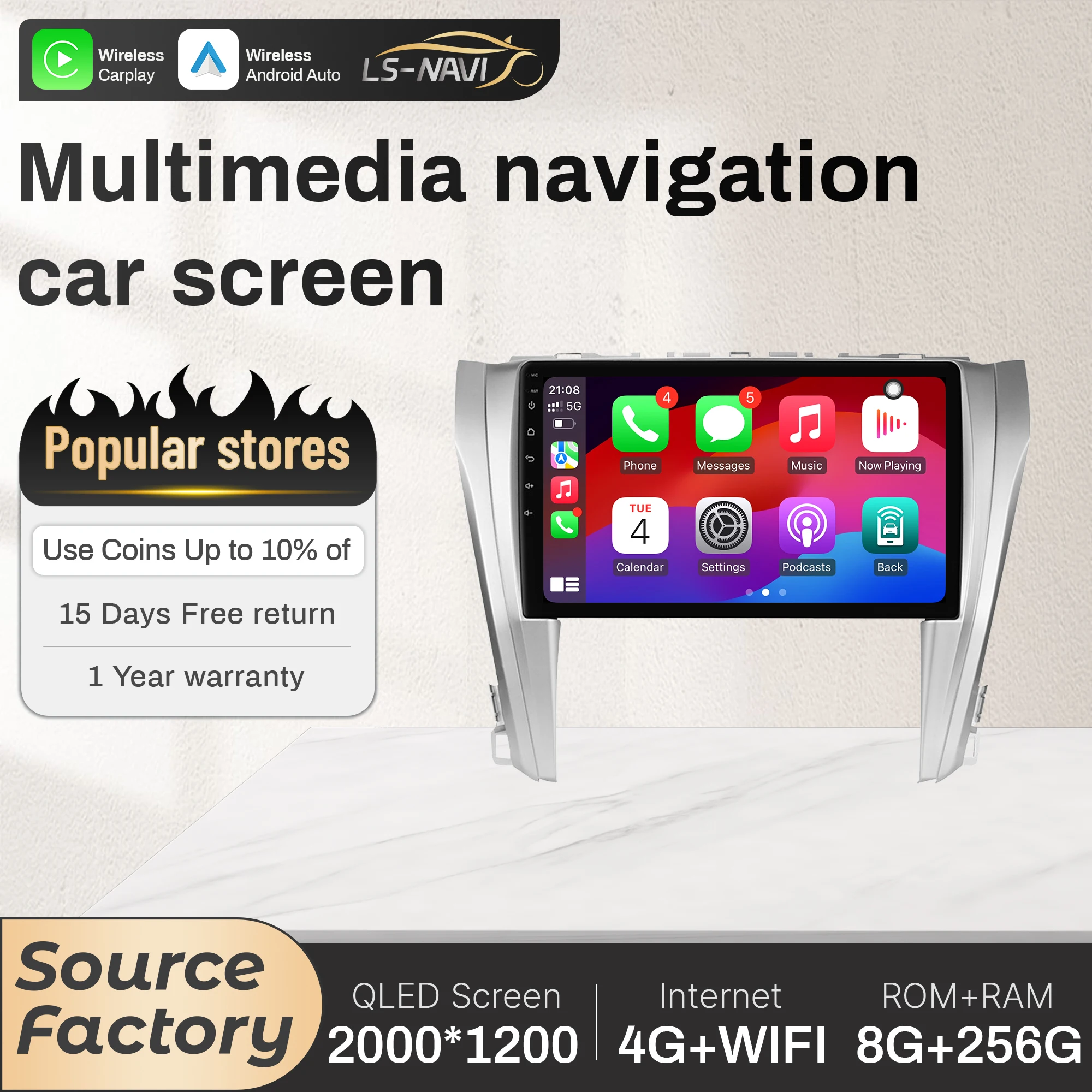 10 بوصة أندرويد 14 لتويوتا كامري 7 XV 50 55 2011-2014 شاشة CarPlay راديو تلقائي الوسائط المتعددة الملاحة اللاسلكية Carplay 4G GPS
