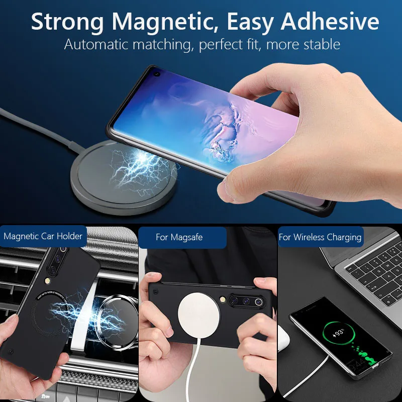 For Xiaomi 9 10 Frameless Magnetic Magsafe Slim Case For Xiaomi 9 Mi 10 Pro Mi9 Mi10 Pro Wireless Charging Hard Back Cover