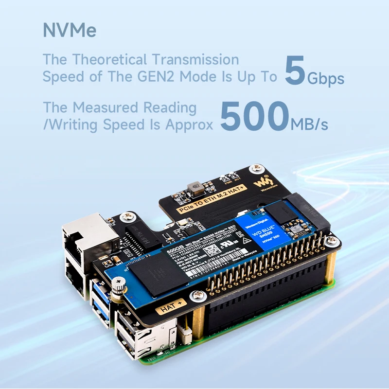 Raspberry Pi 5 PCIe to ETH M.2 HAT+ RTL8111H Gigabit Ethernet RJ45 Port 5Gbps NVME Adapter for 2230/2242/2260/2280 Size SSD RPI5