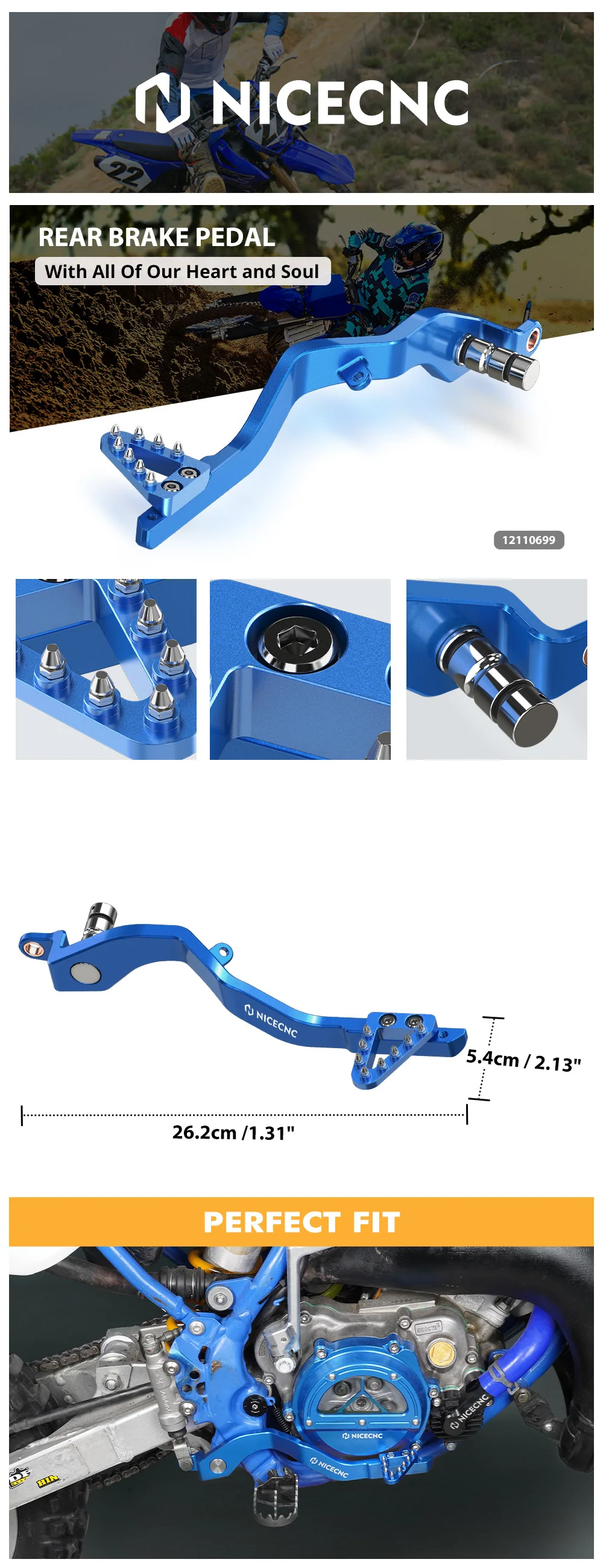 NICECNC Für Yamaha YZ85 YZ 85 2002-2018 2017 2016 2015 2014 Motocross Hinterer Bremshebel & Kickstarterhebel aus Aluminium – Detail 1