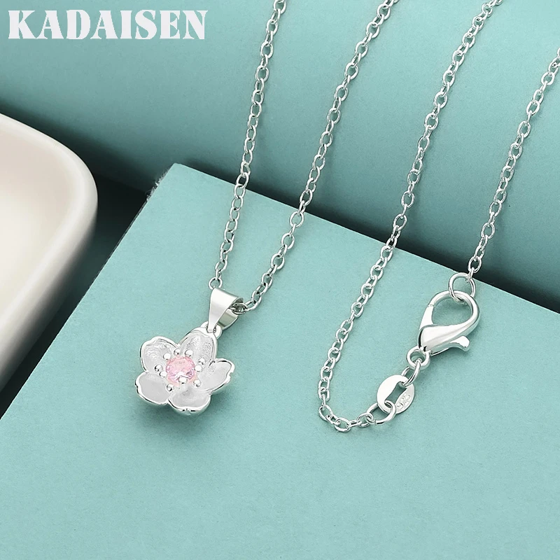 

925 Sterling Silver Pink Purple Peach Blossom Necklaces For Women Retro Luxury Jewelry Accessories Items Jewellery