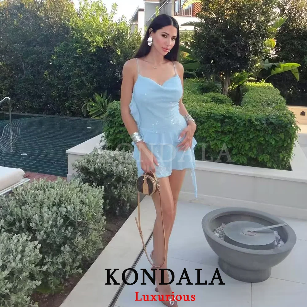 KONDALA Sexy Chic femmes robe solide Cami dos nu paillettes à plusieurs niveaux Mini robe courte mode 2025 automne soirée Club robe de soirée