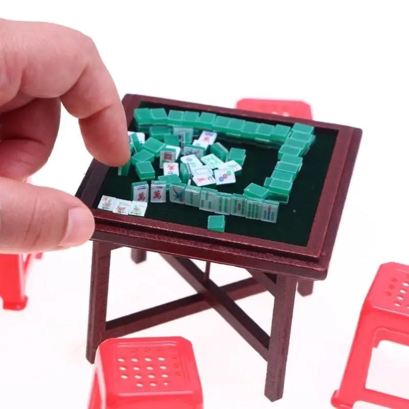 Puppenhaus Mahjong Fliesen Set realistische Puppenhäuser Mahjong Set realistisches Spiel realistisch 1:12 Modell Mini Größe L8RB