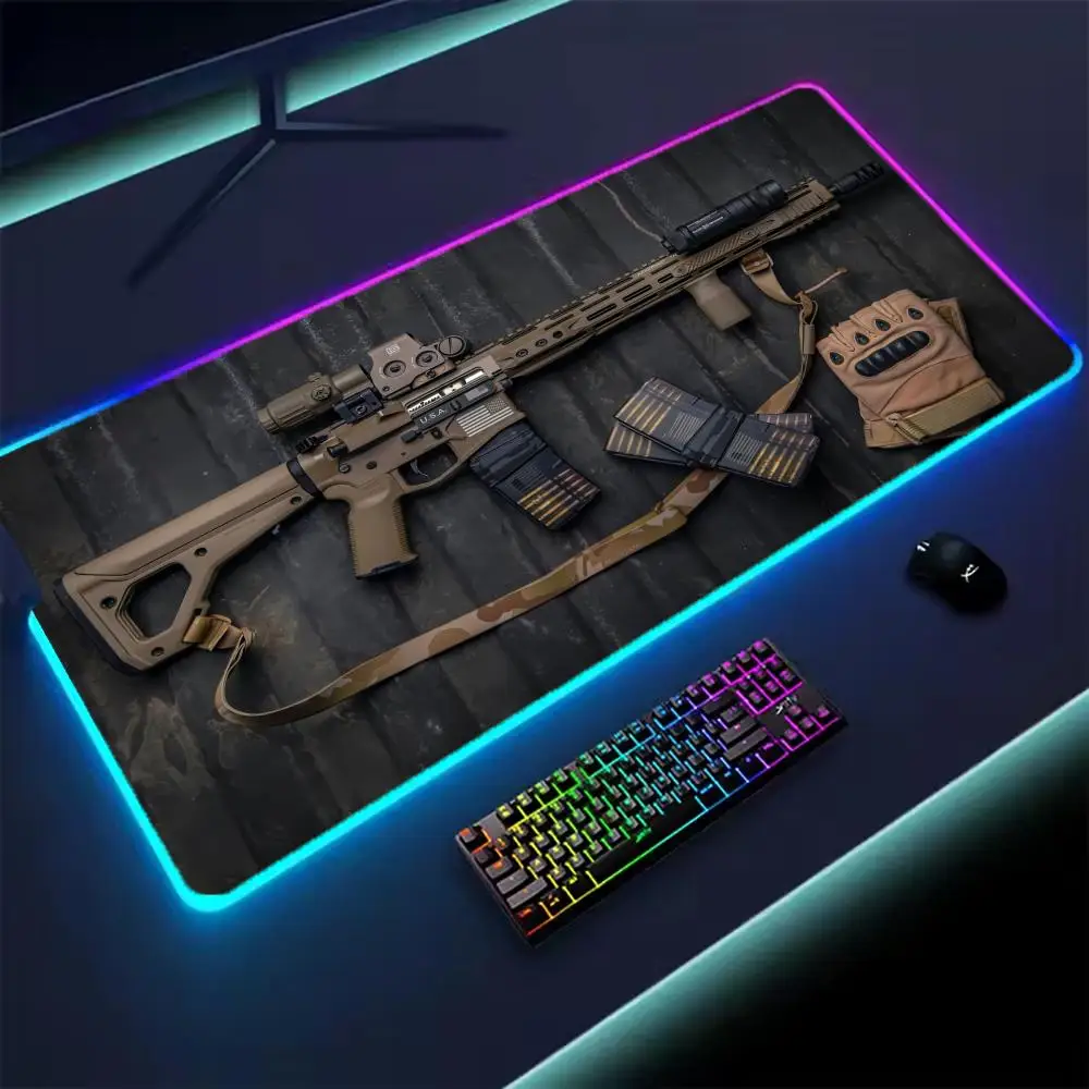

Коврик для мыши с рисунком пистолета XXL RGB игровой коврик для мыши Аксессуары для геймеров Большие коврики для мыши со светодиодной подсветкой Коврик для ПК Компьютерный настольный коврик с подсветкой