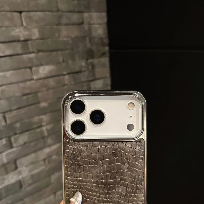 Luxury Plating Soft TPU Border Crocodile Pattern PU Leather Phone Case For iPhone 17 Pro Max 15 13 12 14 16 Pro Max Back Cover view 6