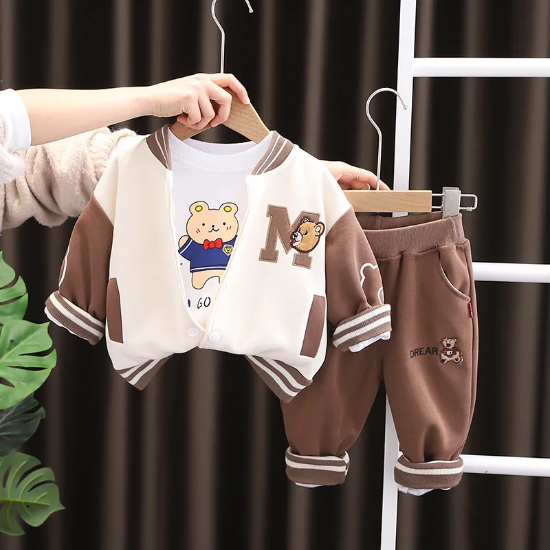 Spring Autumn Baby Boy Clothes 9 to 12 Months Cartoon Long Sleeve Cardigan Jackets + T-shirts + Pants 3PCS Kids Boys Outfit Set