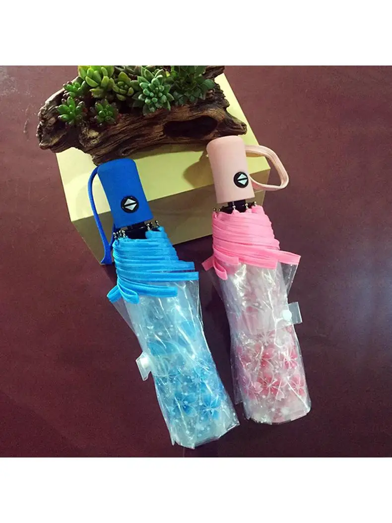

Transparent Sakura Umbrella Three-Fold Automatic Self-Opening And Closing Fashionable Versatile Japanese Style Rain And Sun U...