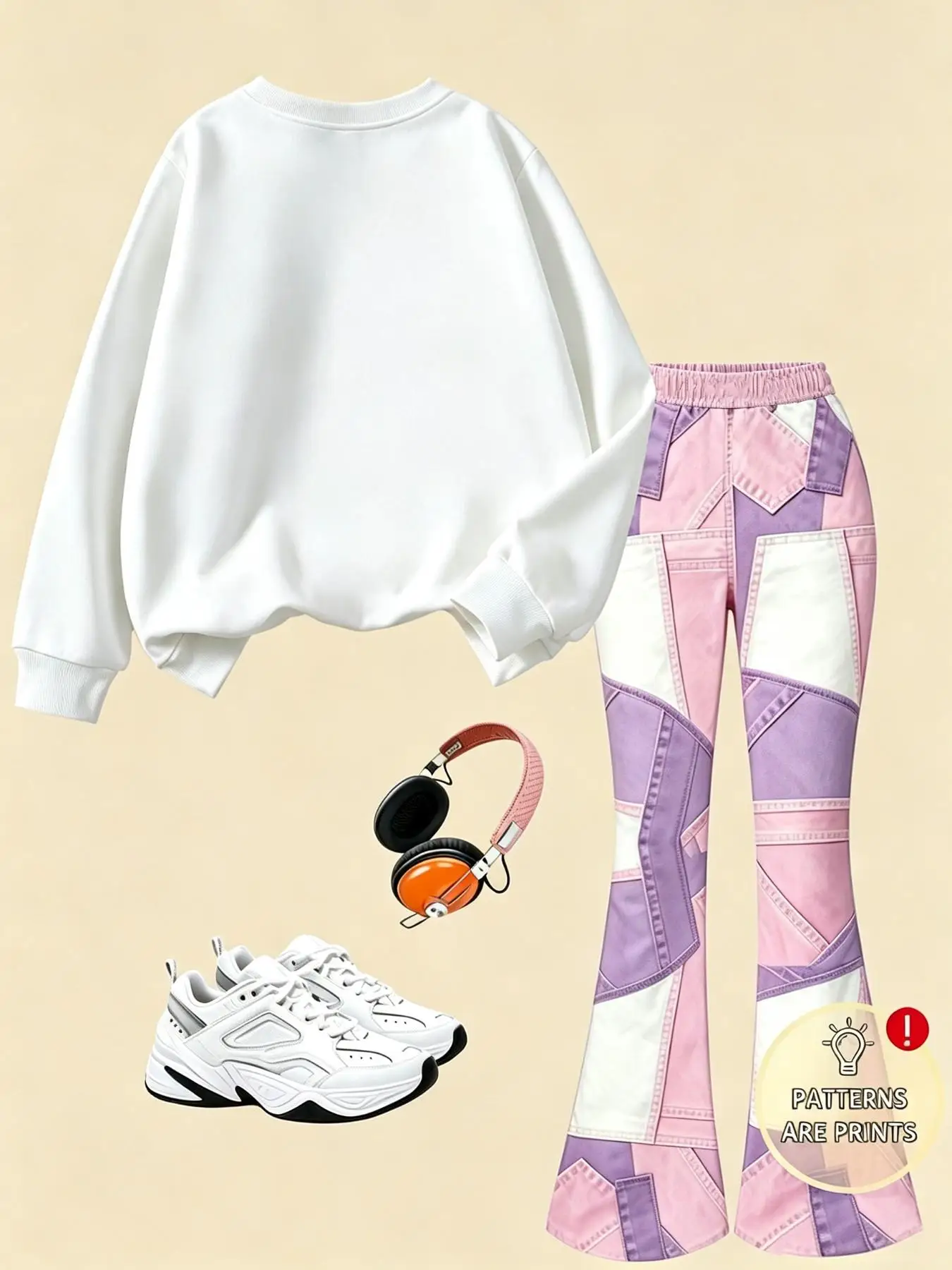 Girls' Autumn Outfit Set: Girls' Heart Print Round Neck Sweatshirt + Color Block Faux Denim Flared Pants Two-Piece Set in Pink and Purple, Fashionable and Versatile, Suitable for Girls Aged 4-12