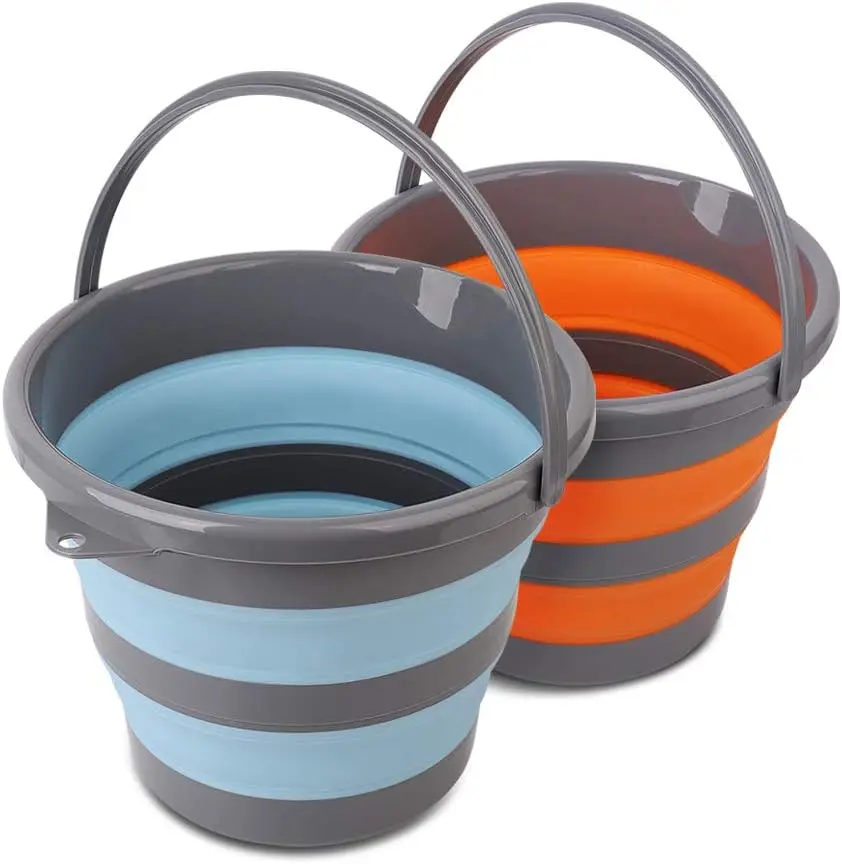 

2 Pack Collapsible Plastic Buckets, 2.6 Gallon Each, Foldable Round Tub for House Cleaning, Garden & Camping