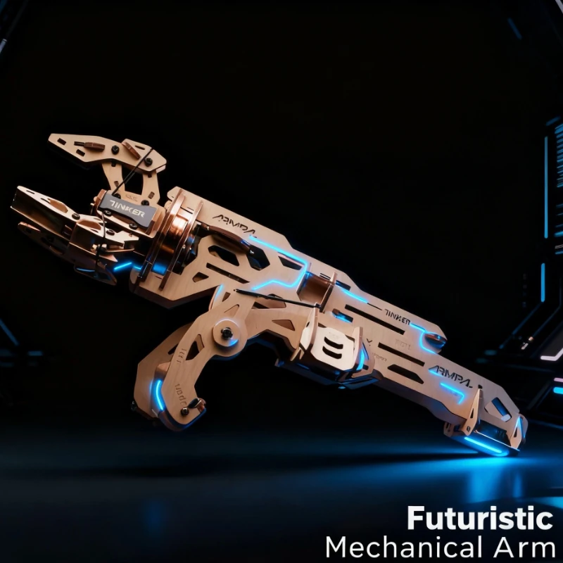 Brinquedo de braço robótico de madeira, modelo de bloco de construção, garra mecânica, braço robótico deformado, brinquedos de bloco de construção de quebra-cabeça 3D, presentes para meninos