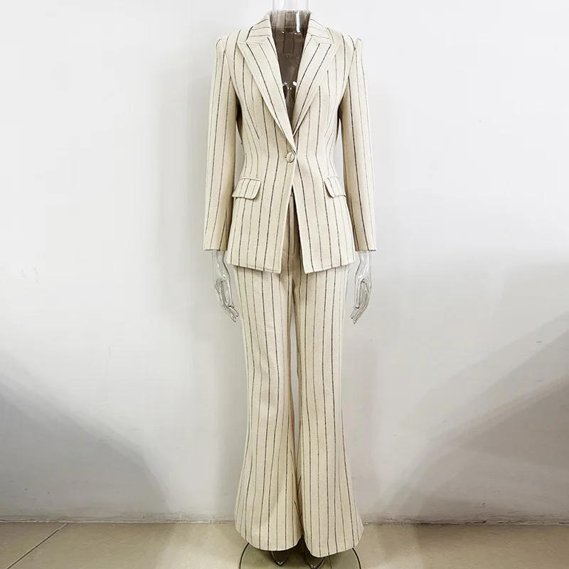 2026 European American celebrity fashion new vertical striped brushed suit jacket trousers set two-piece set ensemble femmes